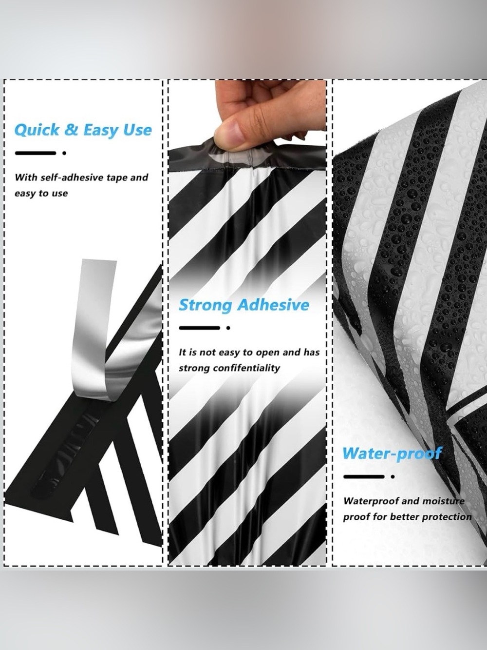 Set of 25 10x13 Thank You Black & White Stripe Polymailers - Picture 3 of 5